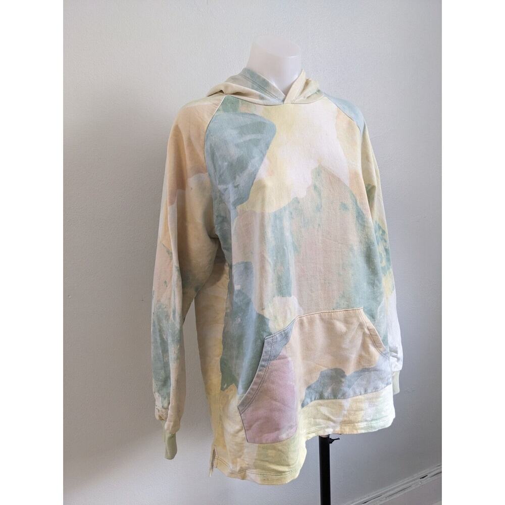 Baja East Size 1 Tie Dye Hoodie Pullover Green Yellow 100% Cotton Long Sleeves - Picture 4 of 10